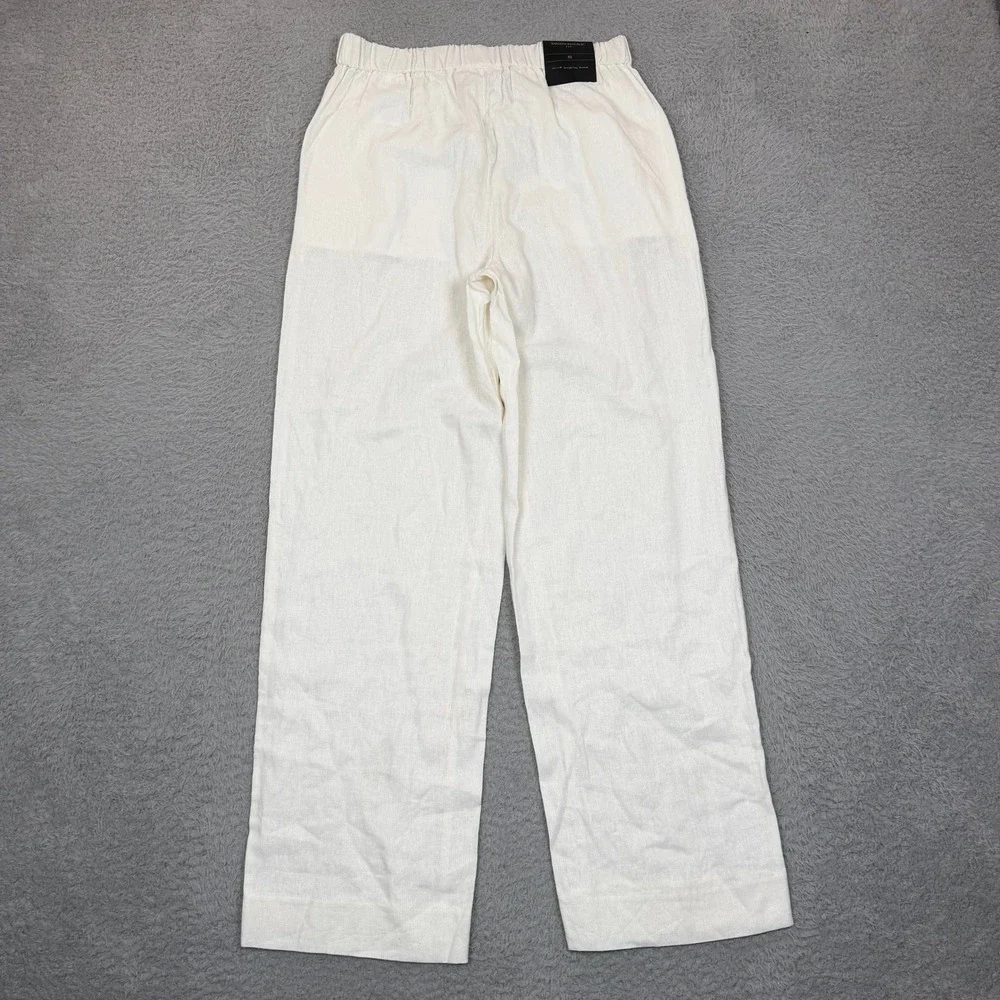 Banana Republic Womens White Linen Blend Straight Leg Elastic Waist Pants XS NEW